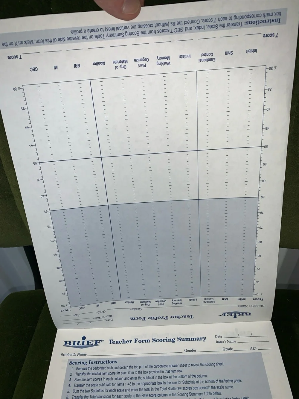 BRIEF - Behavior Rating Inventory of Executive Function TEACHER FORM 47 Pieces